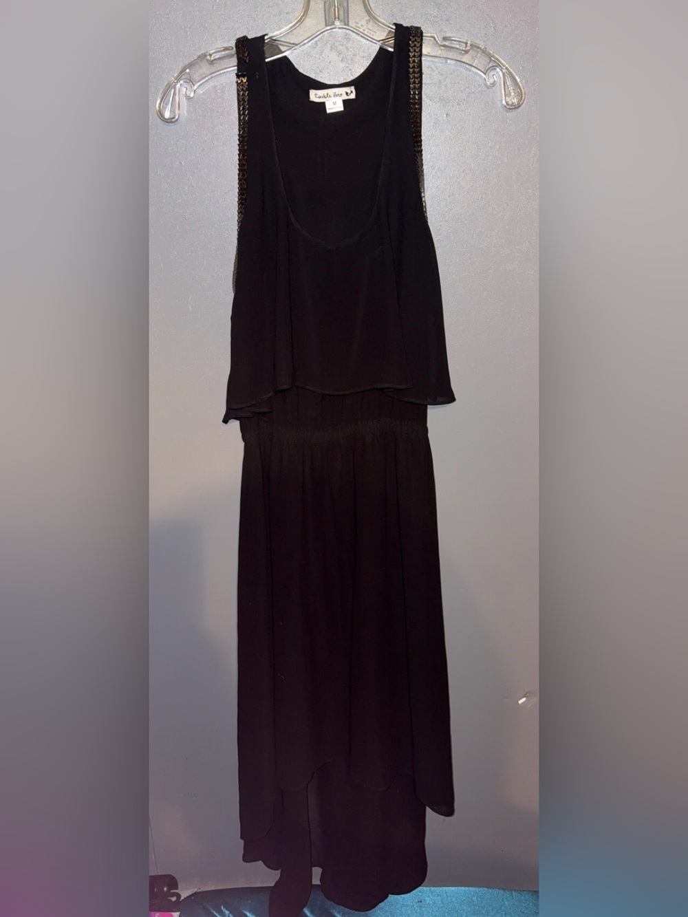 Double Zero Black Maxi Dress with Chain-Trim Straps